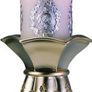 Homeroots Set Of Two Silver Metallic Polyresin Ornate Tabletop Pillar Candle Holders With Candle   468329