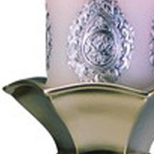 Homeroots Set Of Two Silver Metallic Polyresin Ornate Tabletop Pillar Candle Holders With Candle   468329