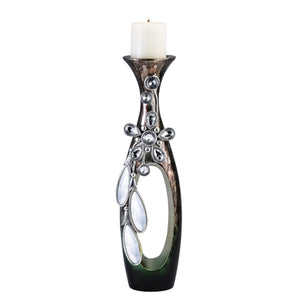Homeroots 16" Ornate Faux Crystal Tabletop Pillar Candle Holder   468335