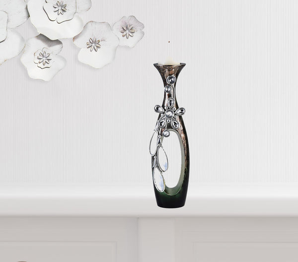 Homeroots 16" Ornate Faux Crystal Tabletop Pillar Candle Holder   468335