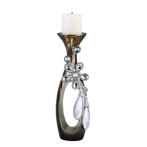 Homeroots 20" Ornate Faux Crystal Tabletop Pillar Candle Holder   468336