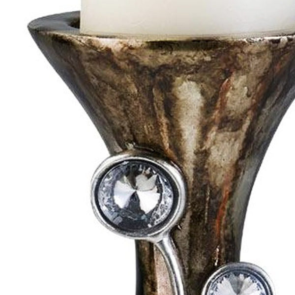 Homeroots 20" Ornate Faux Crystal Tabletop Pillar Candle Holder   468336