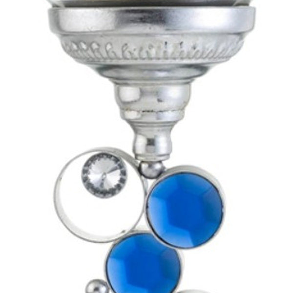 Homeroots 18" Silver And Blue Faux Crystal Bling Hurricane Candle Holder   468338