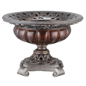 Homeroots 9" Silver And Bronze Polyresin Decorative Centerpiece Pedestal Bowl  Polyresin 468346