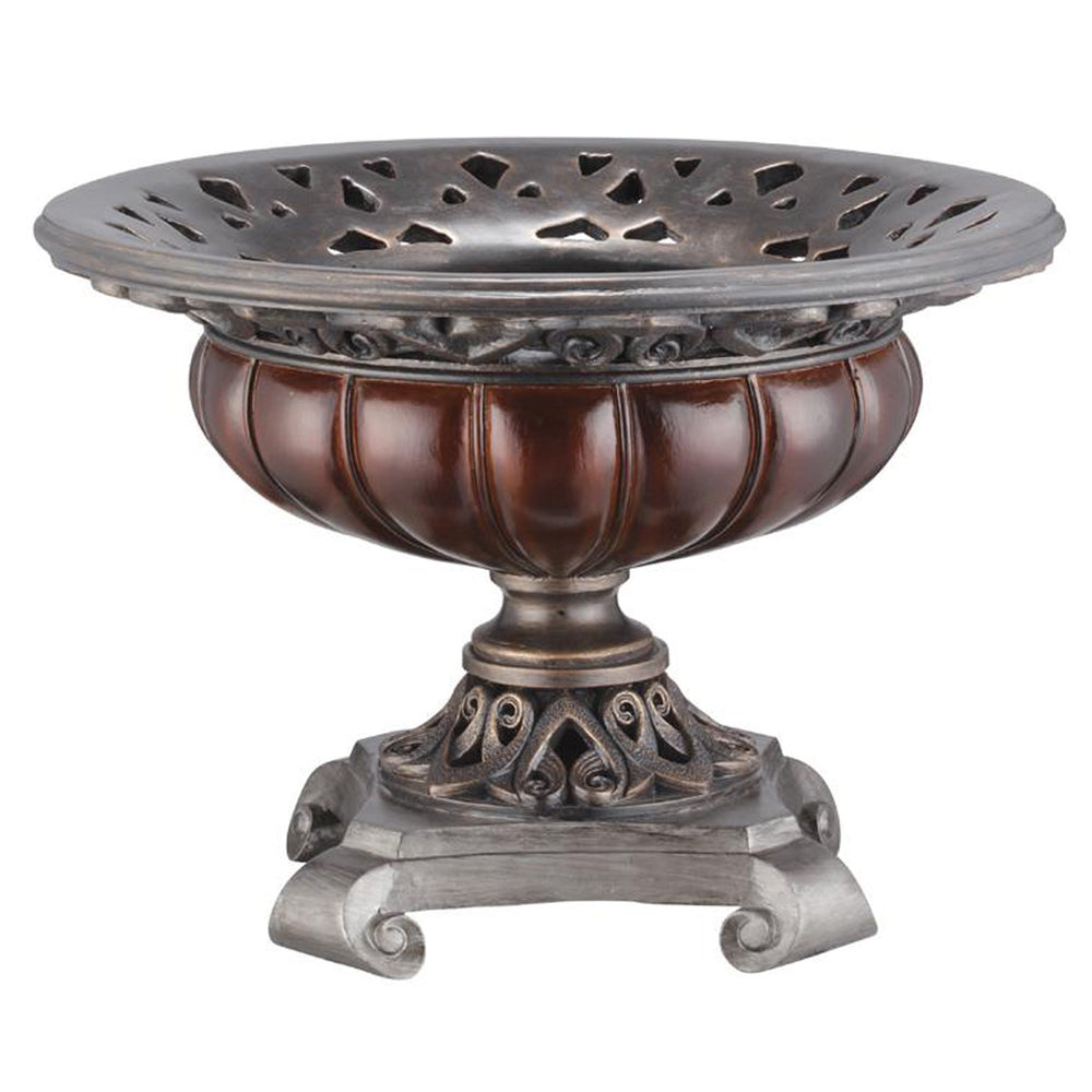 Homeroots 9" Silver And Bronze Polyresin Decorative Centerpiece Pedestal Bowl  Polyresin 468346