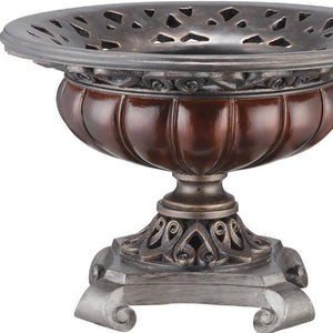 Homeroots 9" Silver And Bronze Polyresin Decorative Centerpiece Pedestal Bowl  Polyresin 468346