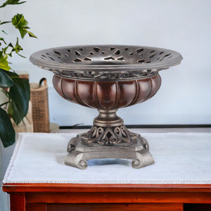 Homeroots 9" Silver And Bronze Polyresin Decorative Centerpiece Pedestal Bowl  Polyresin 468346