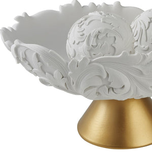 HomeRoots 9" Elegant Matte Gold and White Decorative Bowl with Orbs - Modern Baroque Centerpiece for Home Decor 468349