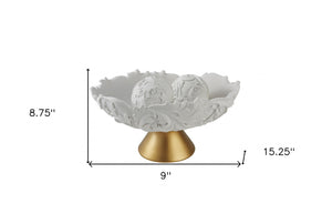 HomeRoots 9" Elegant Matte Gold and White Decorative Bowl with Orbs - Modern Baroque Centerpiece for Home Decor 468349