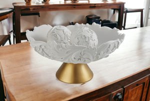 HomeRoots 9" Elegant Matte Gold and White Decorative Bowl with Orbs - Modern Baroque Centerpiece for Home Decor 468349