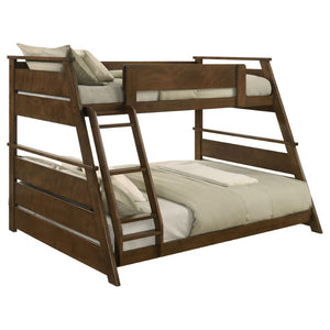 English Elm Reeder Walnut Finish Twin Over Full Bunk Bed Solid Wood Frame for Kids Shared Rooms B062S01557