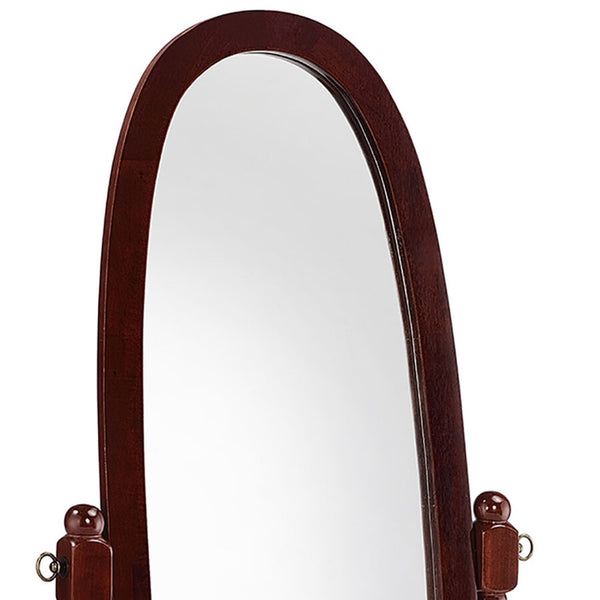 Homeroots 59" Brown Cherry Oval Framed Cheval Standing Mirror  Wood 468363