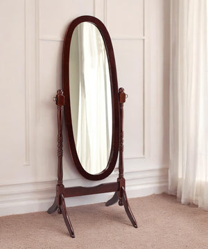 Homeroots 59" Brown Cherry Oval Framed Cheval Standing Mirror  Wood 468363