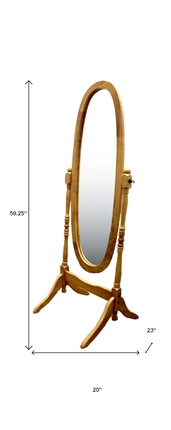 HomeRoots 59" Natural Oval Framed Mirror – Timeless Freestanding Design for Entryways & Bedrooms, Elevate Your Space 468364