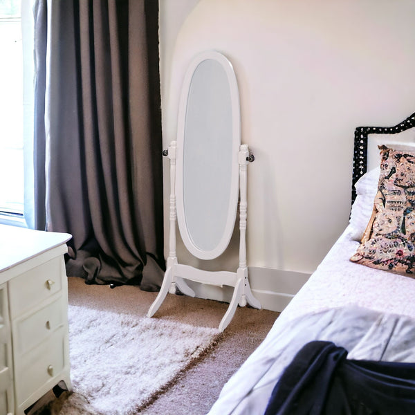 Homeroots White Oval Cheval Standing Mirror White Wood 468365