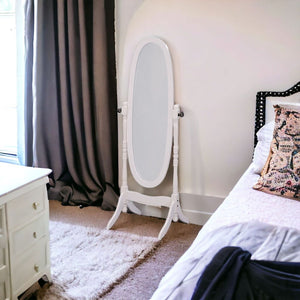 Homeroots White Oval Cheval Standing Mirror White Wood 468365