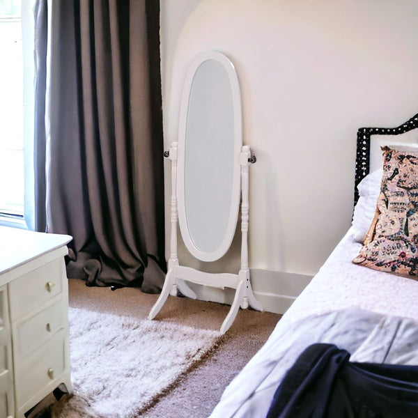 Homeroots White Oval Cheval Standing Mirror White Wood 468365