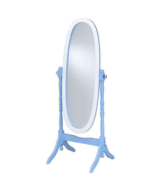 Homeroots Pretty Pastel Blue And White Cheval Standing Oval Mirror  Eucalyptus Wood,Mdf Back Cover,Glass Mirror 468368