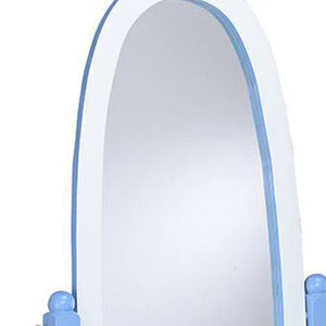 Homeroots Pretty Pastel Blue And White Cheval Standing Oval Mirror  Eucalyptus Wood,Mdf Back Cover,Glass Mirror 468368