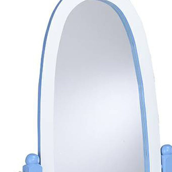 Homeroots Pretty Pastel Blue And White Cheval Standing Oval Mirror  Eucalyptus Wood,Mdf Back Cover,Glass Mirror 468368