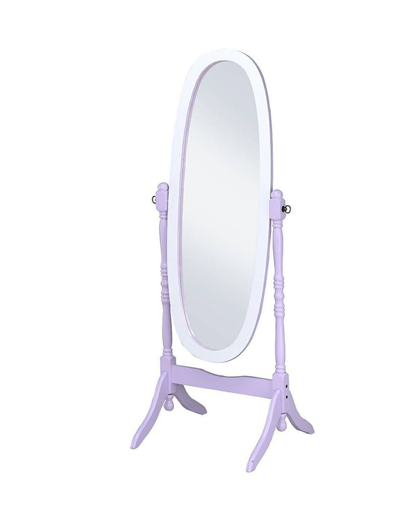 Homeroots Purple Oval Cheval Standing Solid Wood Mirror Purple And White Eucalyptus Wood,Mdf Back Cover,Glass Mirror 468369