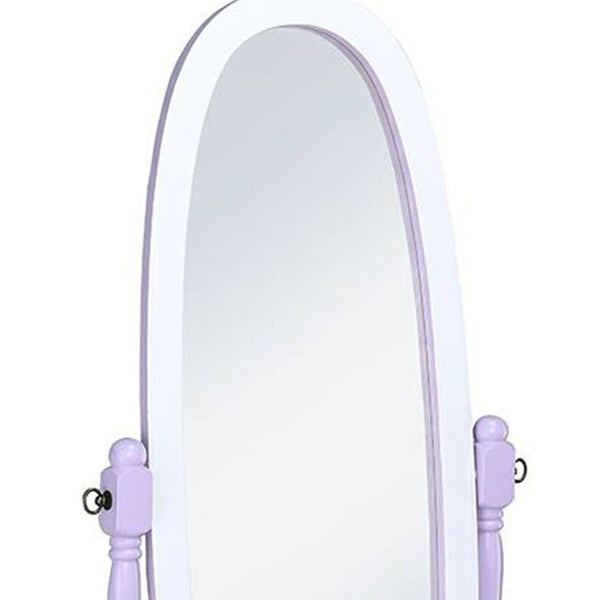 Homeroots Purple Oval Cheval Standing Solid Wood Mirror Purple And White Eucalyptus Wood,Mdf Back Cover,Glass Mirror 468369