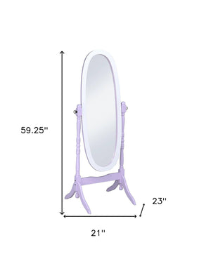Homeroots Purple Oval Cheval Standing Solid Wood Mirror Purple And White Eucalyptus Wood,Mdf Back Cover,Glass Mirror 468369