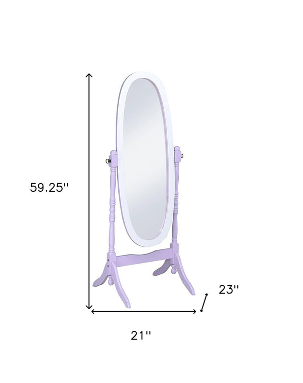 Homeroots Purple Oval Cheval Standing Solid Wood Mirror Purple And White Eucalyptus Wood,Mdf Back Cover,Glass Mirror 468369