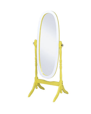 Homeroots Yellow Oval Cheval Standing Solid Wood Mirror Yellow And White Eucalyptus Wood,Mdf Back Cover,Glass Mirror 468370