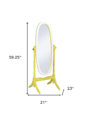 Homeroots Yellow Oval Cheval Standing Solid Wood Mirror Yellow And White Eucalyptus Wood,Mdf Back Cover,Glass Mirror 468370