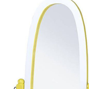 HomeRoots 59" Oval Solid Wood Freestanding Cheval Mirror - Elegant Full-Length Reflection with Adjustable Tilt Yellow and White 468370
