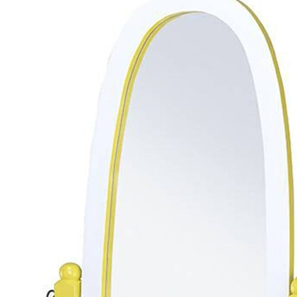 HomeRoots 59" Oval Solid Wood Freestanding Cheval Mirror - Elegant Full-Length Reflection with Adjustable Tilt Yellow and White 468370