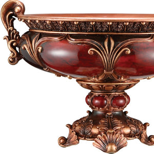 HomeRoots 10" Brown and Gold Polyresin Decorative Bowl - Elegant Tabletop Centerpiece for Home Accents & Gifts 468372