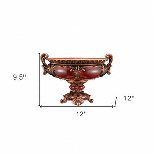 HomeRoots 10" Brown and Gold Polyresin Decorative Bowl - Elegant Tabletop Centerpiece for Home Accents & Gifts 468372