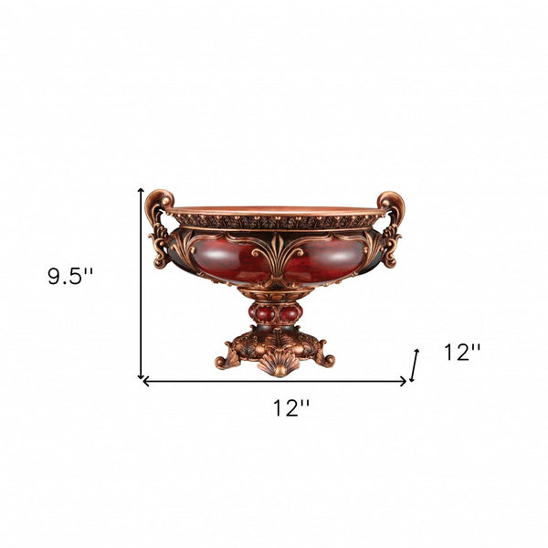 HomeRoots 10" Brown and Gold Polyresin Decorative Bowl - Elegant Tabletop Centerpiece for Home Accents & Gifts 468372