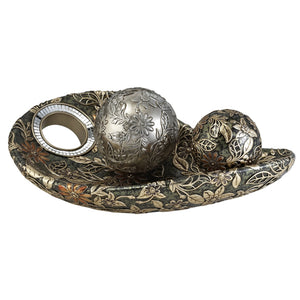 Homeroots 8" Green Silver And Gold Polyresin Decorative Bowl With Orbs  Polyresin 468374