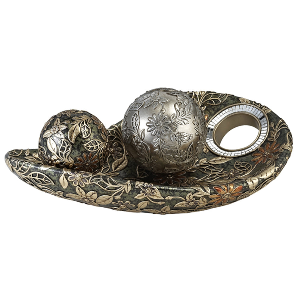 Homeroots 8" Green Silver And Gold Polyresin Decorative Bowl With Orbs  Polyresin 468374