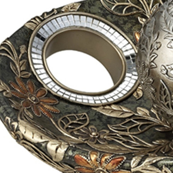 Homeroots 8" Green Silver And Gold Polyresin Decorative Bowl With Orbs  Polyresin 468374