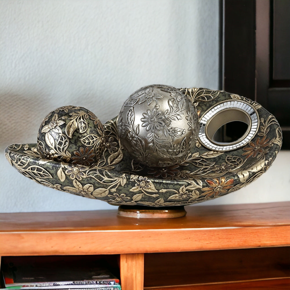 Homeroots 8" Green Silver And Gold Polyresin Decorative Bowl With Orbs  Polyresin 468374