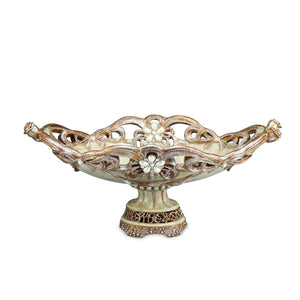 Homeroots 9" Beige And Gold Polyresin Decorative Bowl  Polyresin 468375
