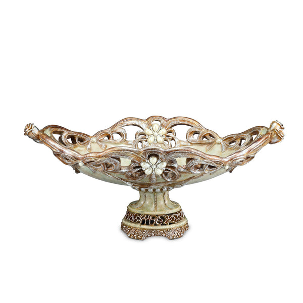 Homeroots 9" Beige And Gold Polyresin Decorative Bowl  Polyresin 468375