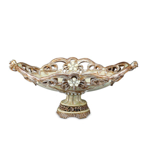 Homeroots 9" Beige And Gold Polyresin Decorative Bowl  Polyresin 468375