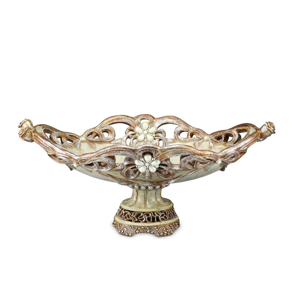 Homeroots 9" Beige And Gold Polyresin Decorative Bowl  Polyresin 468375
