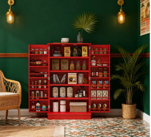 English Elm Nordic Rattan Door Buffet Cabinet with Adjustable Shelf and Golden Hardware for Dining T3971P427761