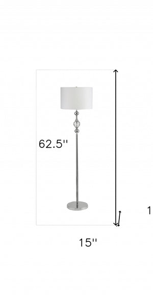 Homeroots 63" Chrome And Crystal Orb Shaped Floor Lamp With White Drum Shade  Metal 468387