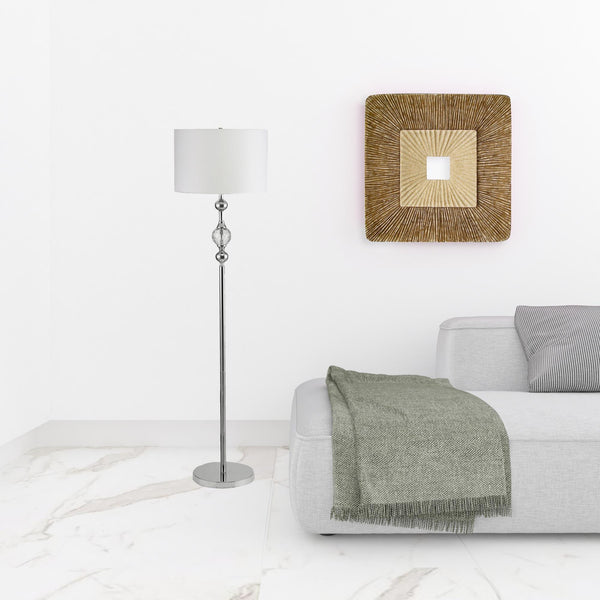 Homeroots 63" Chrome And Crystal Orb Shaped Floor Lamp With White Drum Shade  Metal 468387