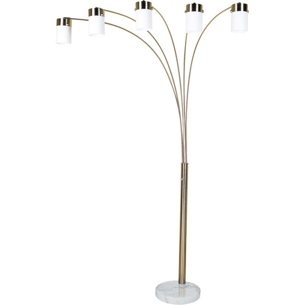 HomeRoots 84" Gold and White Arched Floor Lamp - Elegant Five-Light Design with Dimmable Acrylic Drum Shade 468390