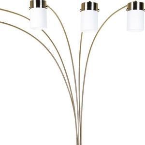 HomeRoots 84" Gold and White Arched Floor Lamp - Elegant Five-Light Design with Dimmable Acrylic Drum Shade 468390