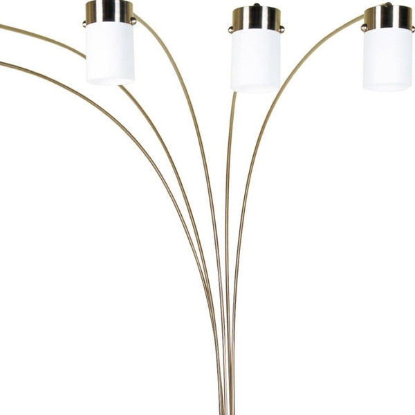 HomeRoots 84" Gold and White Arched Floor Lamp - Elegant Five-Light Design with Dimmable Acrylic Drum Shade 468390