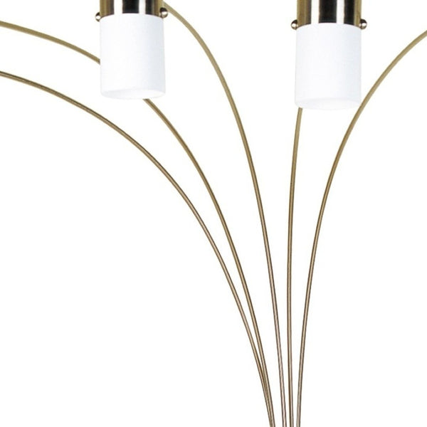 HomeRoots 84" Gold and White Arched Floor Lamp - Elegant Five-Light Design with Dimmable Acrylic Drum Shade 468390